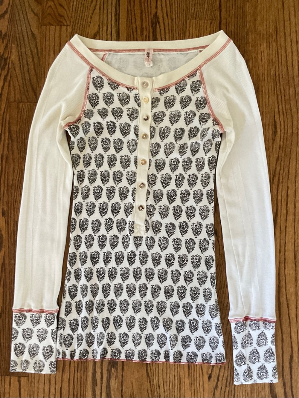 Vintage Pink Lotus Cream Rib Knit Boho Top